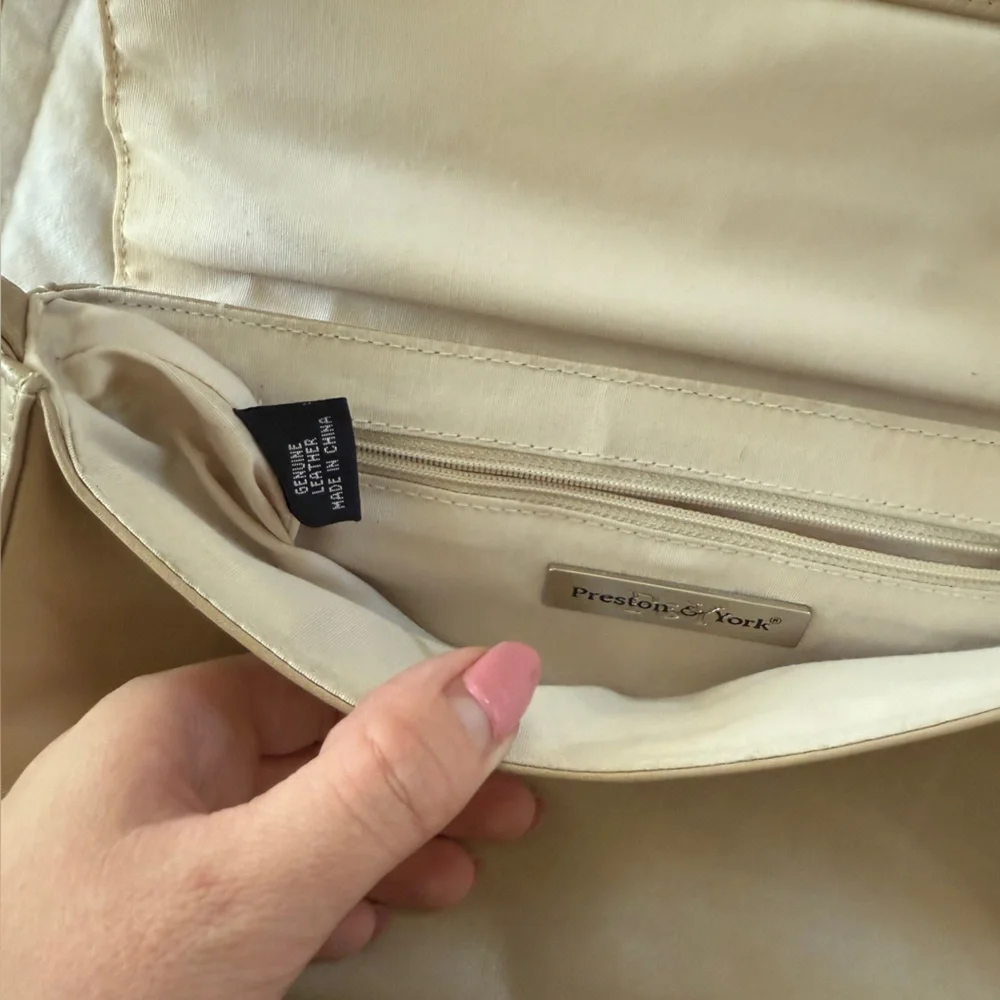 Vintage Preston & York cream ivory genuine leather purse shoulder bag minimalist - Picture 6 of 9